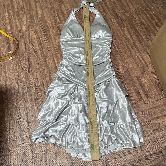 Vintage Y2K S Boho Glam Dress Silver Slinky Drop Waist Fairy Goth Metallic‎ - Picture 7 of 7